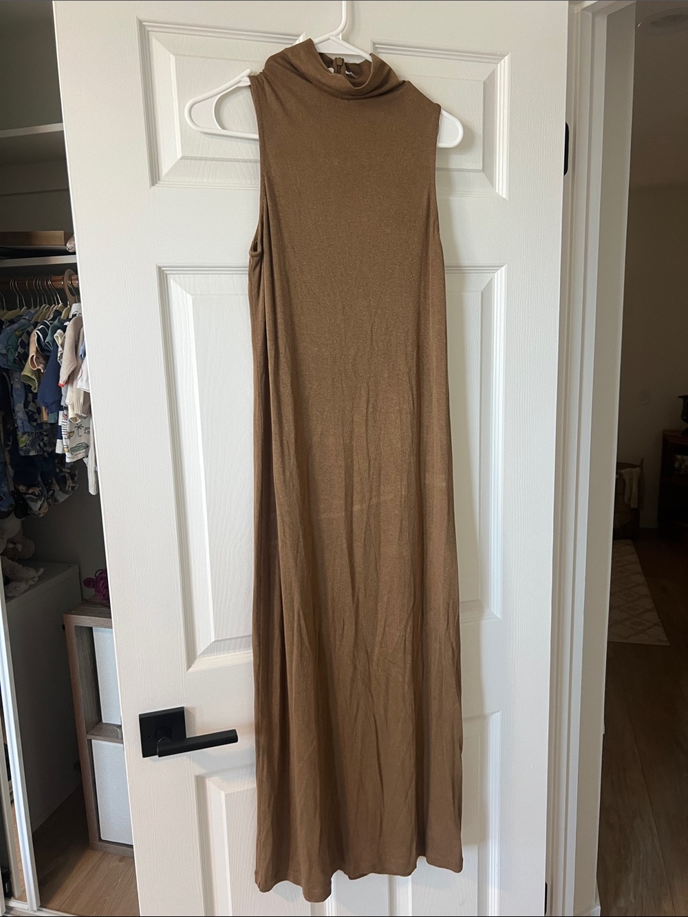 Vince Sleeveless Mock Neck Maxi Dress in Brown